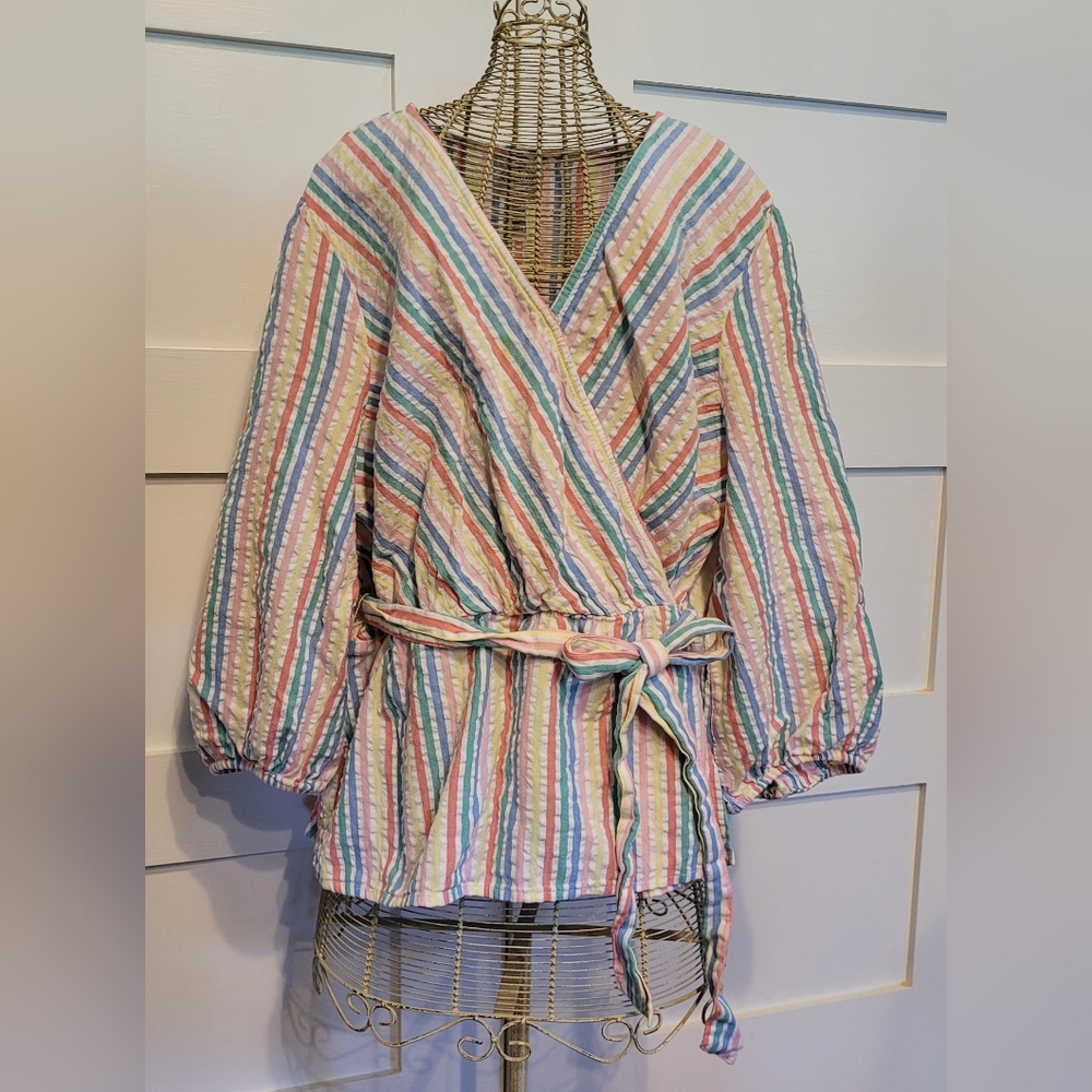 St. John's Bay Pastel Striped Faux Crossover Blouse